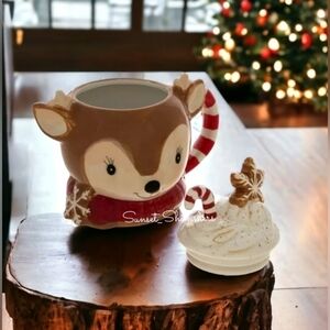Retro Reindeer Coffee MUG Whipped Cream Gingerbread Topper Tier Tray Decor